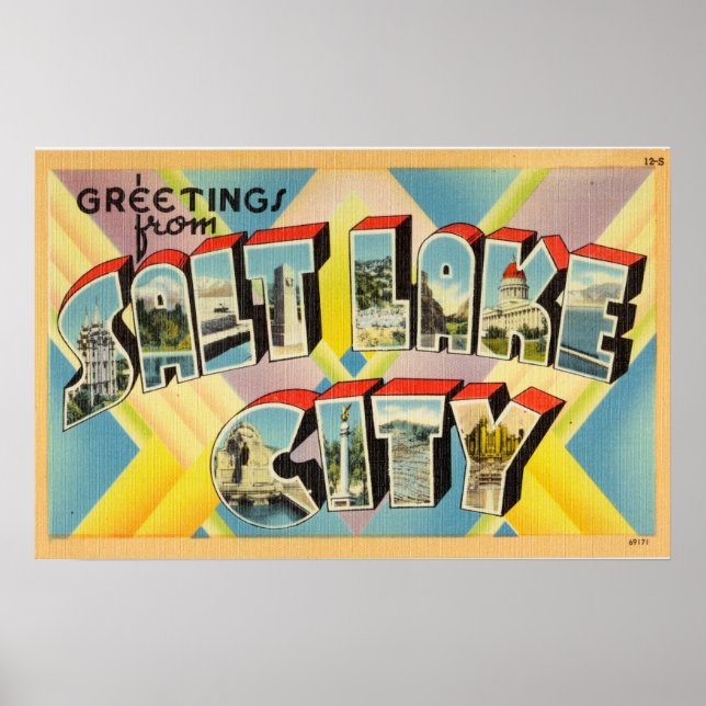 Vintage Hälsning från Salt Sjö City Utah Poster (Framsidan)