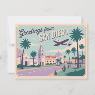 Vintage Hälsning från San Diego Classic Retro Vykort