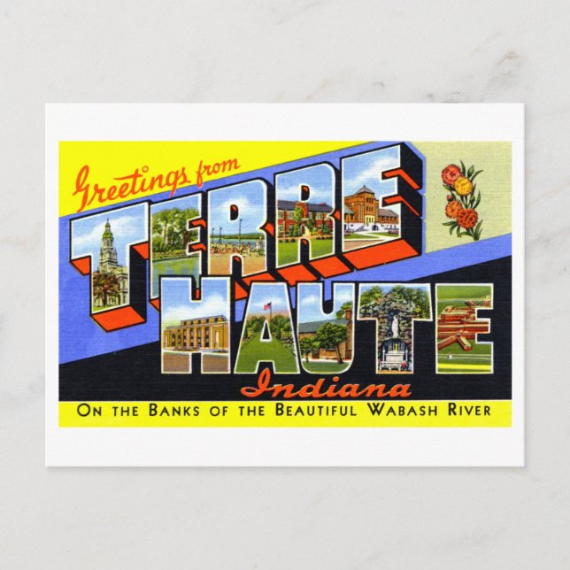 Vintage Hälsning från Terre Haute, Indiana Vykort (Framsida)