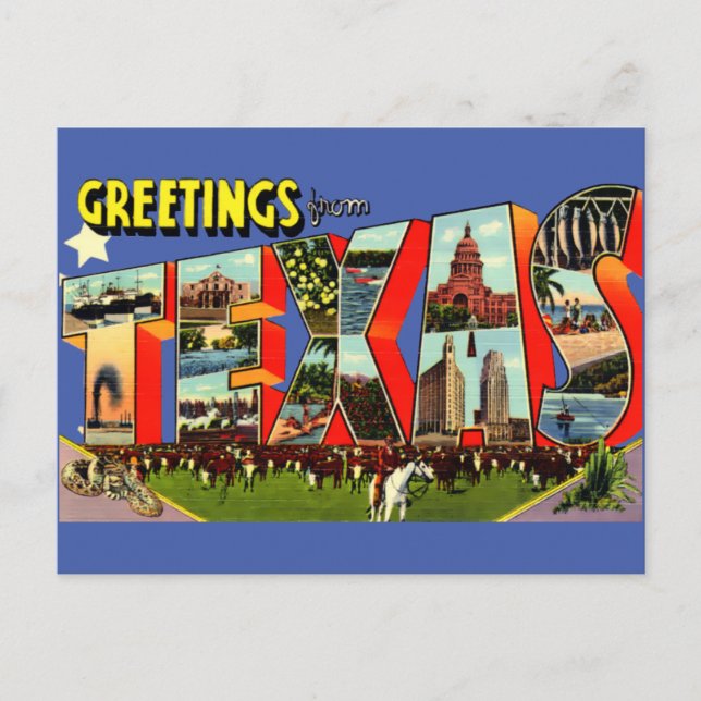 Vintage Hälsning från Texas Travel Postcard Vykort (Framsida)