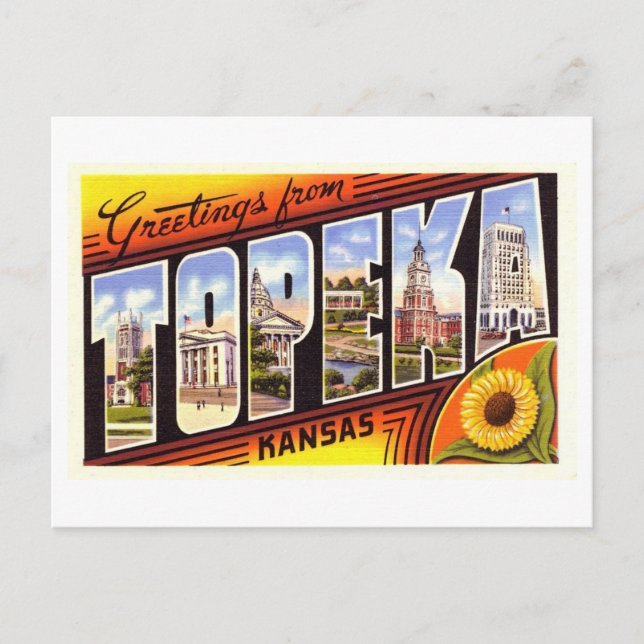 Vintage Hälsning från Topeka, Kansas Vykort (Framsida)