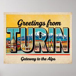Vintage Hälsning från Turin Poster