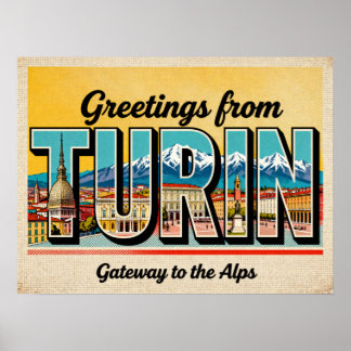 Vintage Hälsning från Turin Poster