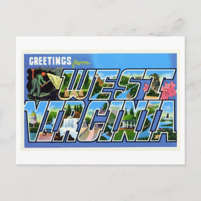 Vintage Hälsning från Väster Virginia Vykort (Framsida)