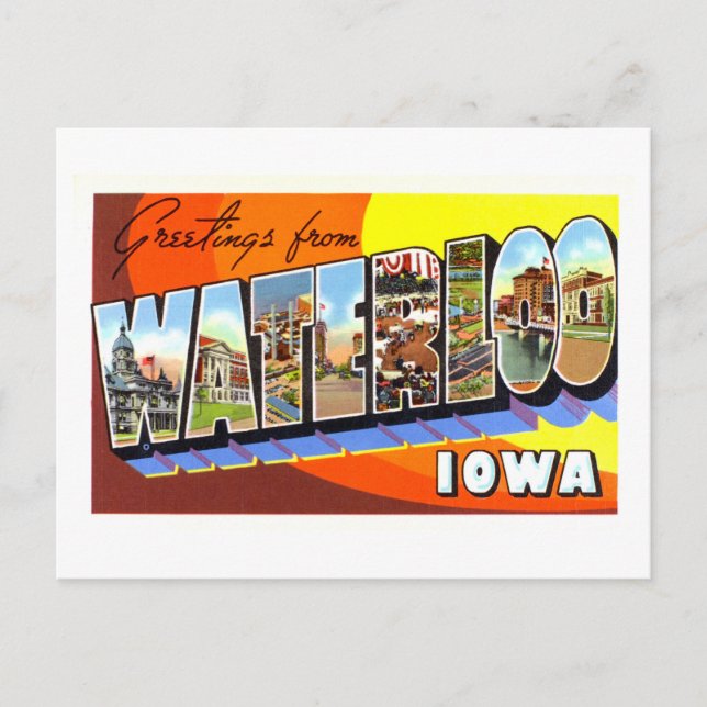 Vintage Hälsning från Waterloo, Iowa, Vykort (Framsida)