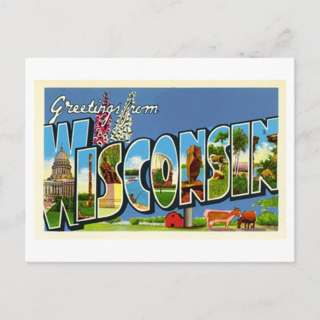 Vintage Hälsning från Wisconsin Vykort (Framsida)