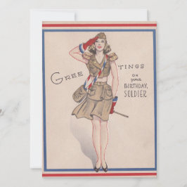Vintage Hälsning Girl Birthday Soldier Julkort