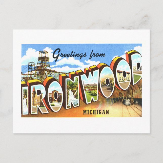 Vintage hälsningar från Ironwood, Michigan, Vykort (Framsida)