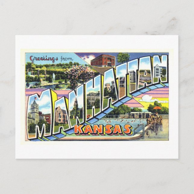 Vintage hälsningar från Manhattan, Kansas Vykort (Framsida)