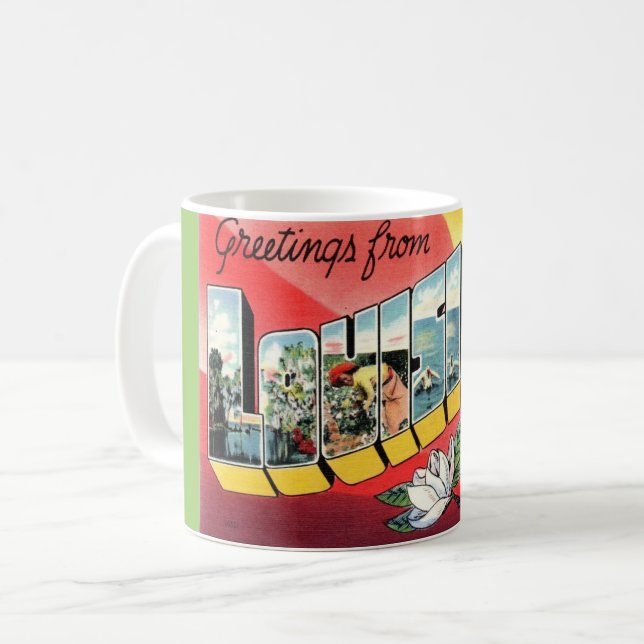 Vintage Hälsningar Louisiana Kaffemugg (Framsida vänster)