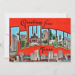 Vintage hälsningskort Fort Worth TX 5x7 Stor Postk Tack Kort