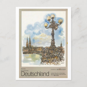 Vintage Hamburg - Tyskland Vatercolor Travel Poste Vykort