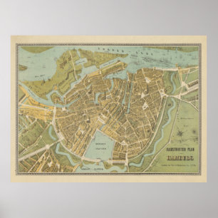 Vintage Hamburg Tysklandare Karta (1854) Poster