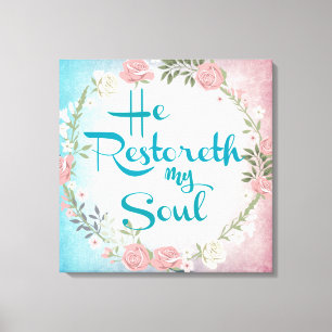 Vintage han Restoreth my Soul Bible Verse Canvastryck
