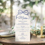 Vintage Hand Drawn Blue Retro Ribbon Bow Wedding Meny<br><div class="desc">Whimsical hand-drawn retro-style wedding design in dark dusty blue with ribbon bow paired with hand-lettered and vintage serif fonts on the background of aged paper.</div>