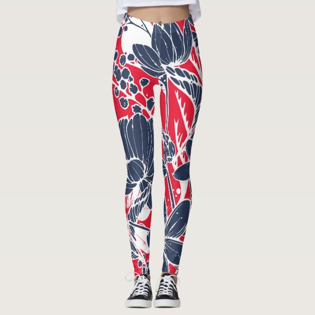Vintage Hand-Drawn Flowers, Elegant Mönster. Leggings (Framsida)