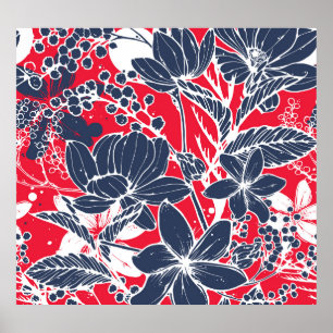 Vintage Hand-Drawn Flowers, Elegant Mönster. Poster