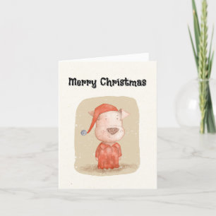 Vintage Hand-Drawn Hund i Red Pajamas-julen Helgkort