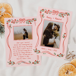 Vintage Hand-Drawn Merry and Married Rosa 2 Photo Julkort