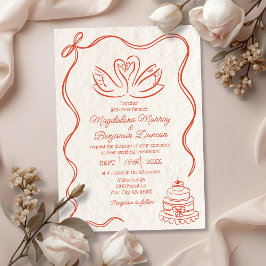 Vintage Hand Drawn Orange Retro Swans Wedding Inbjudningar