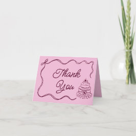 Vintage Hand Drawn Retro Ribbon Bow Cake Burgundy Tack Kort