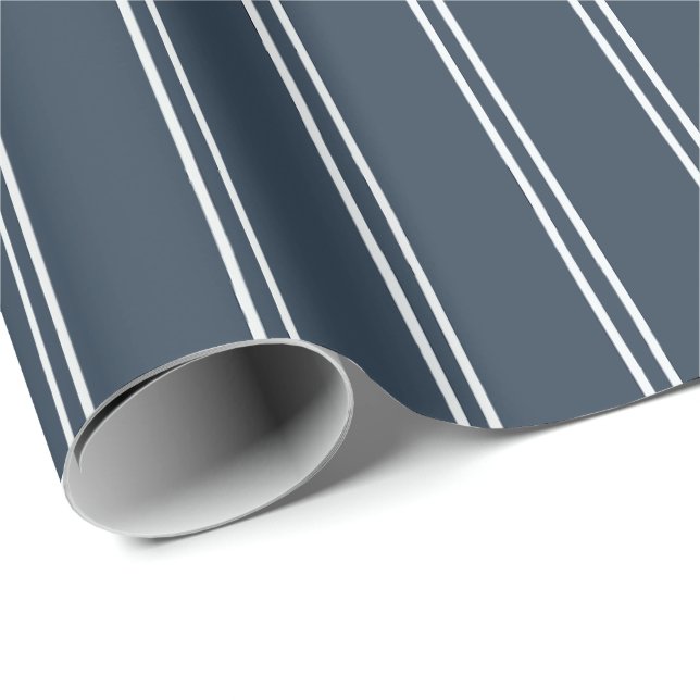 Vintage Hand Drawn Stripes | Rustic Midnight Blue Presentpapper (Rullad Hörn)