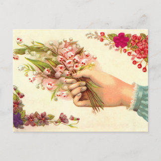 Vintage Hand of Kärlek Offering Lilies of the Vall Vykort
