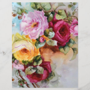 Vintage Hand Pasigned Ro Blommigt Art Craft Papper