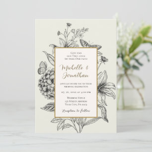 Vintage Hand plockade Simple Blommigt Christian Br Inbjudningar