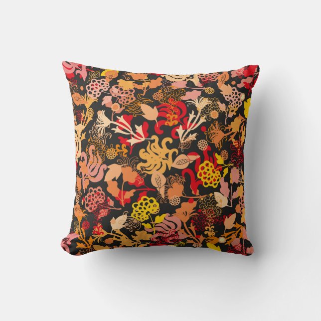 Vintage hand plockade sömlöst blommönster kudde (Framsida)