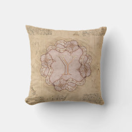Vintage Handdesignad Brev Y Ord Art Rosa Guld Kudde