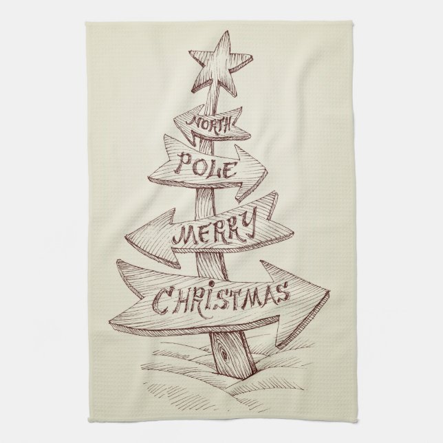 Vintage Handdragen North Pole-undertecknare jul Kökshandduk (Vertikal)