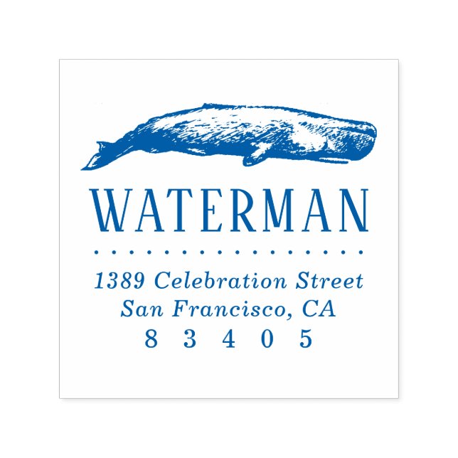 Vintage Handdragen Whale Namn Returadress Självfärgande Stämpel (Design)