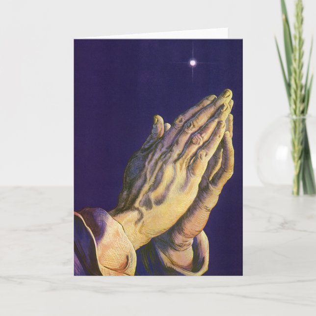 Vintage händer som ber med Betlehemsstjärnan Helgkort (Framsida)