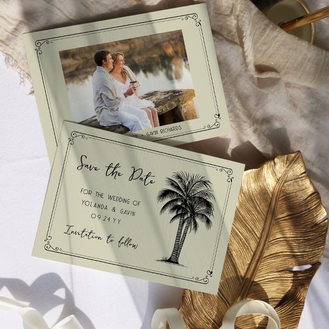 Vintage Handflatan - enkelt ramfoto Spara Datumet (Photo Save the Date - from my Vintage Palm Wedding Collection)