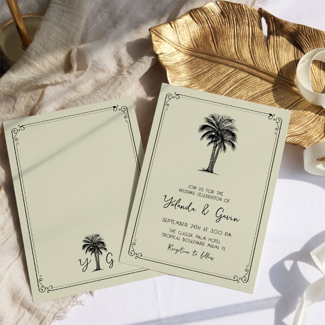 Vintage Handflatan - inbjudan till enkel målbröllo (Vintage Palm Tree Wedding Invitation - from my Vintage Palm Wedding Collection)