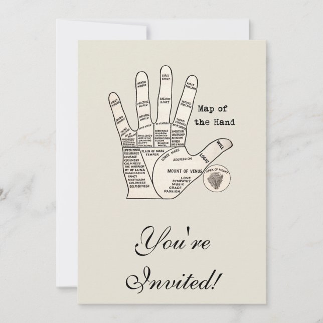 Vintage handflatan: palmiskt förmögenhet inbjudningar (Framsida)