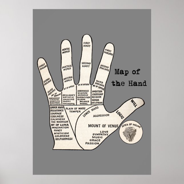 Vintage handflatan: palmiskt förmögenhet poster (Framsidan)