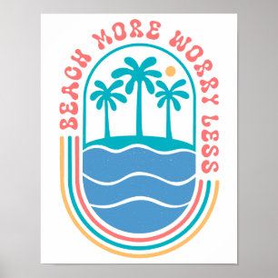 Vintage Handflatan Träd Beach "Beach More, Worry L Poster