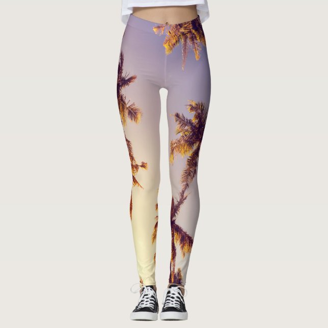 Vintage Handflatan Träd Blå himmel Leggings (Framsida)