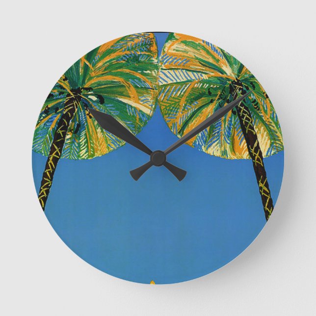 Vintage Handflatan Träd Cote D'Azur Clock Rund Klocka (Framsida)