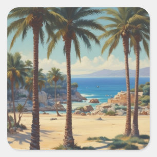 Vintage Handflatan Träd Cote D'Azur Travel Fyrkantigt Klistermärke