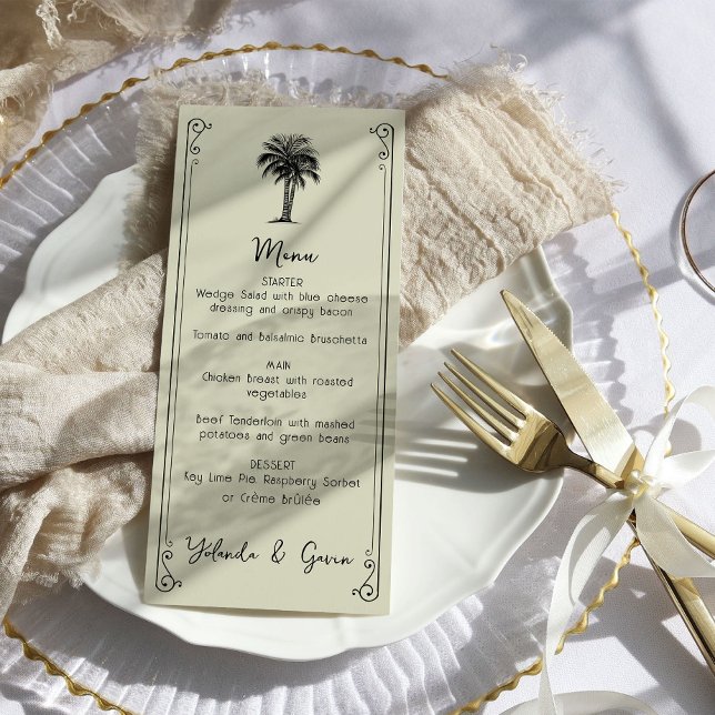 Vintage Handflatan Träd Elegant bröllop Menu (Wedding Menu - from my Vintage Palm Wedding Collection
)
