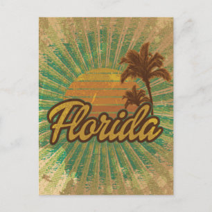 Vintage Handflatan Träd och Sol, Florida Vykort