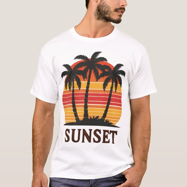 Vintage Handflatan Träd Sunset Retro Aesthetic T Shirt (Framsida)
