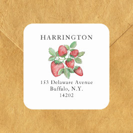 Vintage Handritad Röd Jordgubbe Återvändande adres Fyrkantigt Klistermärke