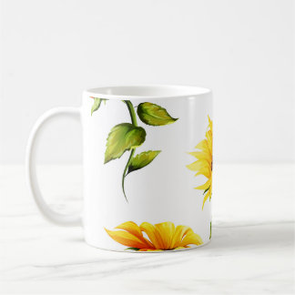 Vintage Handritad solrosfärg, vattenfärg Kaffemugg