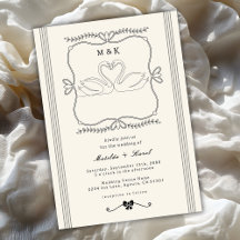 Vintage Handritad Svanränder Monogram Bröllop