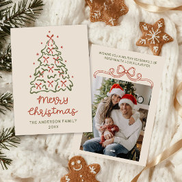 Vintage Handritade Band Rosett Träd Foto Jul Julkort