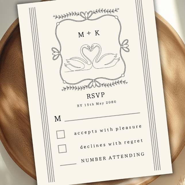 Vintage Handritade Svanar Monogram RSVP Bröllop  Tilläggskort (Skapare uppladdad)